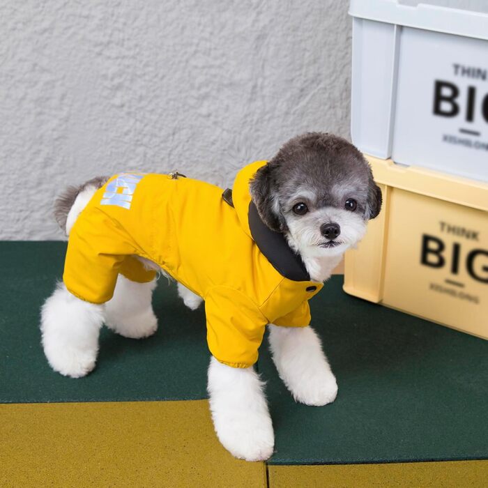 Зимовий теплий водонепроникний одяг для собак: куртка-комбінезон для маленьких та середніх собак та котів, XL (довжина спини 32 см), Зелений, Жовтий (XXL: довжина спини 37 см)
