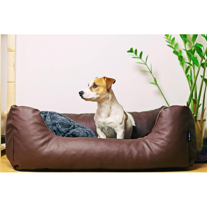 Водонепроникне ліжко для собак 4L Textil Mario з штучної шкіри, корзина для собак, ліжко для великих і середніх собак, собаче ліжко XXL (120x90 см, Коричневе)