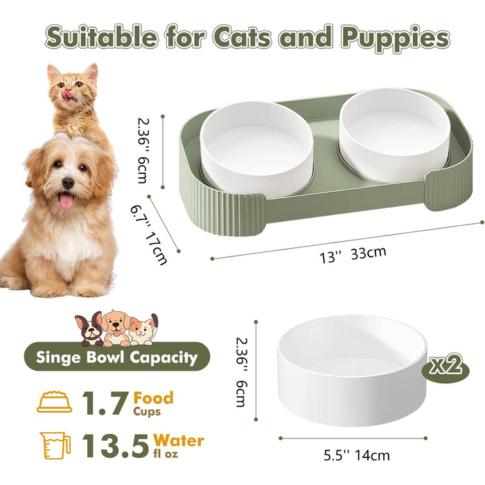 Керамічні годівниці для котів та собак, піднята платформа, набір мисок для їжі та води, антивикидування, годівниця для домашніх тварин