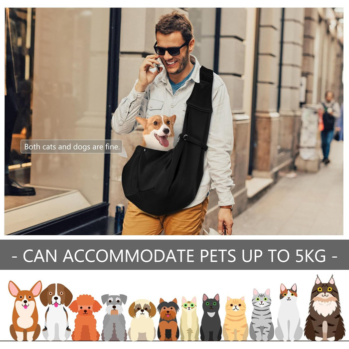 Слінг-переноска для собак та котів, чорний. Регульований плечовий ремінь для прогулянок та активного відпочинку