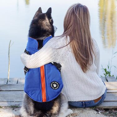 Теплий жилет для собак з шлейкою, водонепроникна куртка з шлейкою та D-подібними кільцями, теплий жилет для собак, одяг для собак, середні та великі породи, зелений (синій, XL)