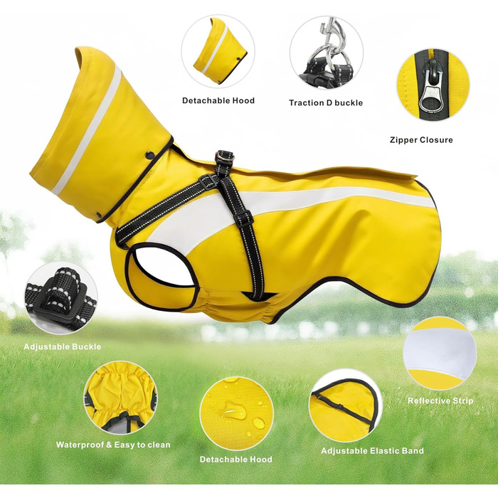 Водонепроникний дощовик для собак Oslueidy - дощовик для собак з капюшоном, пончо для маленьких, середніх та великих собак, цуценят S-XXL (Жовтий, M)