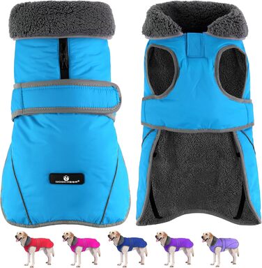 Зимовий теплий одяг для собак Dogchee: куртка з флісовим коміром, тепла підкладка, для маленьких, середніх та великих собак, XXL (обхват грудей 78-100 см, довжина спини 61 см), блакитний