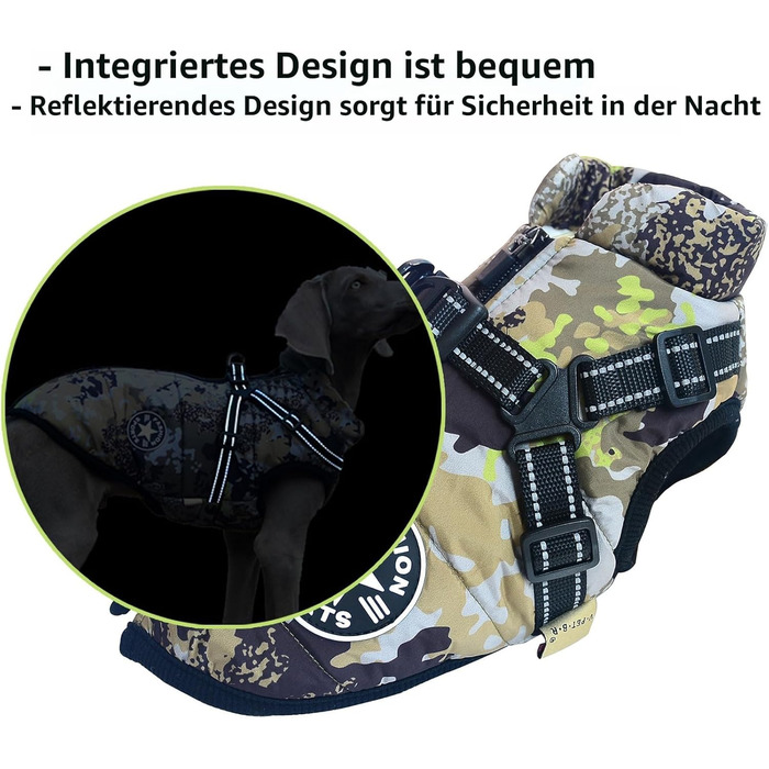 Тепла куртка для собак з повідком, спортивна жилетка для собак, зимовий одяг для котів та маленьких собак, камуфляж XXL (5.4-9.5 кг)