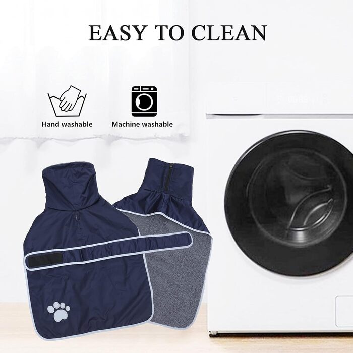 Зимовий теплий одяг для такси (Декіль) Geyecete: куртка з плюшевою підкладкою та отвором для поводок, водонепроникна, вітрозахисна, з світловідбиваючими елементами, для середніх та маленьких собак, розмір M (довжина спини: 42-45 см), колір: темно-синій