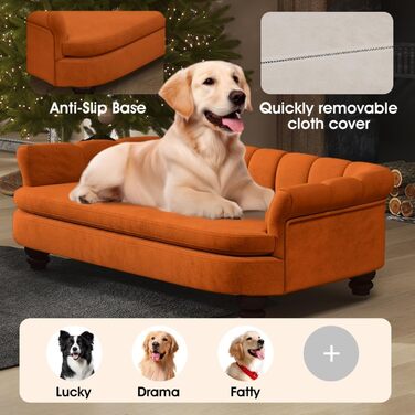 Диванчик для собак SEYNAR: м'який, з велюровою подушкою, для великих та середніх собак, для вітальні, миється, оранжевий