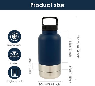 Вода для собак 3 в 1: пляшка, миска, ізоляція. 900 мл, нержавіюча сталь, BPA-Free. Ідеально для прогулянок та подорожей