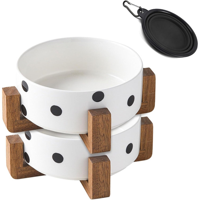 Набір мисок для котів та собак Petygooing з кераміки, на підставці, для корму та води, середнього розміру, неслизькі, набір з 2 мисок для котів, миска для маленьких та середніх собак (800 мл/3,6 (миски для цуценят/маленьких собак та котів 400 мл*2), чорні