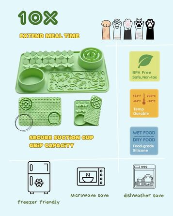 Силіконовий килимок проти протікання та миска для повільного годування собак та котів - килимок-нюхалка з присосками для собак та котів - повільне годування, тренування нюху, складаний портативний миска для корму (Зелений)