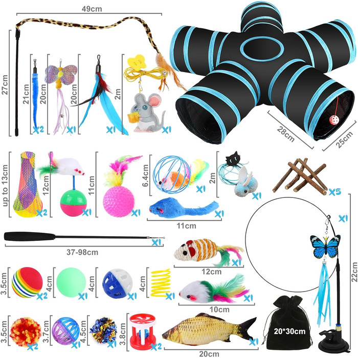 Набір іграшок для котів YUTUY: тунель, мишки, рибки, пір'яні іграшки
