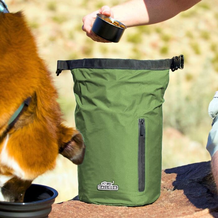 Сумка для корму для собак Callieco з мірною ложкою та кишенею на блискавці, водонепроникний контейнер для дому, подорожей, кемпінгу, перельоту та іншого (Зелений, 32 порції)