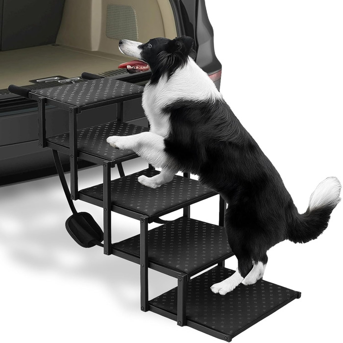 Рампа для собак у машину - 5 сходинок, регульована висота 44-72 см, неслизька поверхня, міцна конструкція з підпоркою для авто, SUV, вантажівки