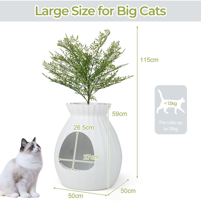 Квітча для котів SOARS з лопаткою, туалет для котів з інтелектуальною системою видалення запаху, великий лоток для котів XXL з фіранкою, камінцями, для вітальні, спальні, куточка