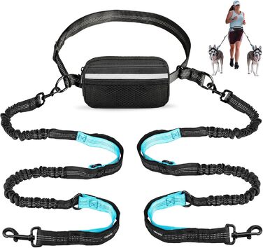 UPPETLY Повідок для собак hands-free з регульованим поясом, подвійною ручкою, еластичним шнуром, для середніх і великих порід, світловідбивна стрічка, для прогулянок і бігу