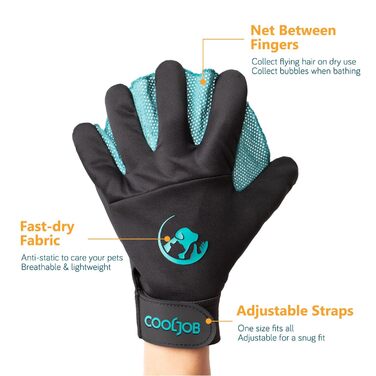 Рукавички для догляду за шерстю COOLJOB, рукавички-щітка для миття тварин, делікатна рукавичка з функцією видалення ковтунів, рукавички для видалення шерсті котів, собак, коней, кроликів (розмір M-L)