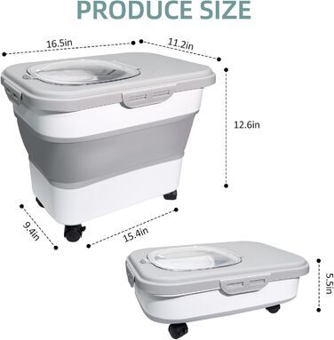 Складаний контейнер для корму для собак та котів, 8 кг, з колесами, сірий