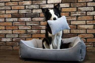 М'яке ліжко для собак Teo 120x100 см, сіре - знімний чохол, кошик для собак середніх порід