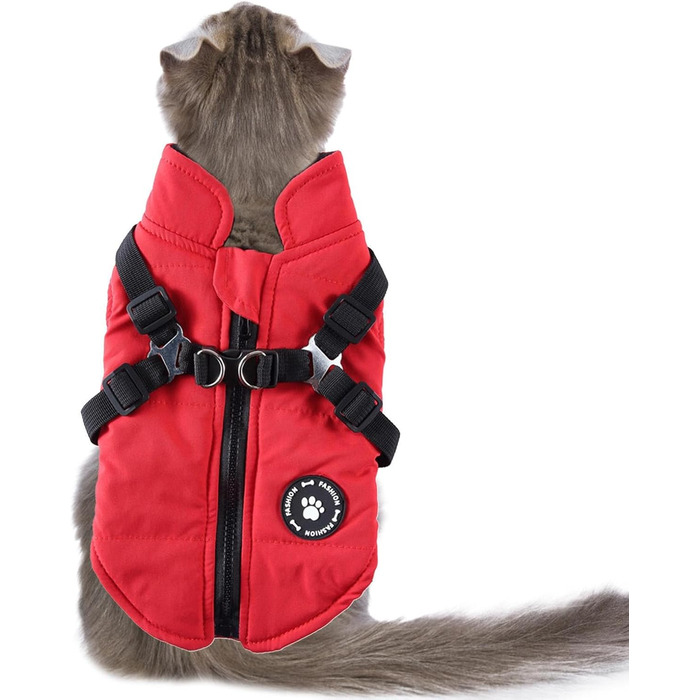 Зимовий теплий одяг для собак - водонепроникна куртка з шлейкою та D-посиланнями, тепла жилетка для цуценят, маленьких, середніх та великих собак (червоний, 2XL)