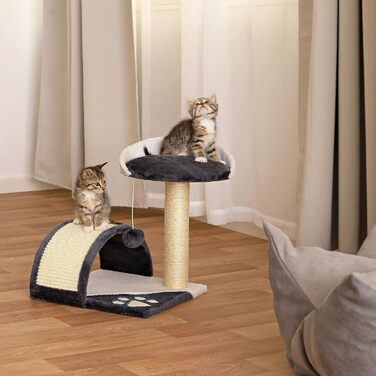 Дряпка для котів Lionto, компактна з іграшками, 43 см (сірий/білий)