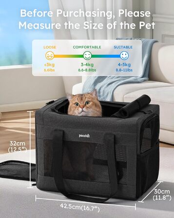Сумка-переноска для котів та собак Pecute XL (до 7 кг) темно-сіра, 43x32x30 см. Дихаюча переноска для подорожей, автомобіля, ветеринара