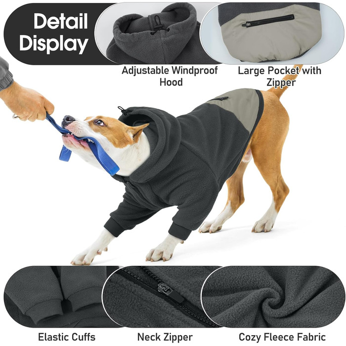 Світшот для великих собак Nanaki з капюшоном та кишенею, тепла флісова куртка для хлопчиків та дівчаток, підходить для Бульдога, зимовий одяг для собак, для дому та на вулицю (Сірий, X-Large)