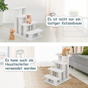Котяча та собача драбинка COSTWAY, 4 сходинки, до 25 кг, 61x41x60 см, з ДСП і штучного флісу, бежевого кольору – сходи для тварин, ігровий комплекс