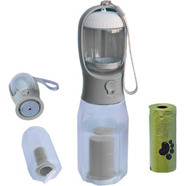 Водяна пляшка для собак PANJAL 600 мл, 4-в-1, витокозахисна, без BPA, з дозатором пакетів та відділенням для ласощів, з фільтром – для прогулянок, походів, подорожей, блакитна