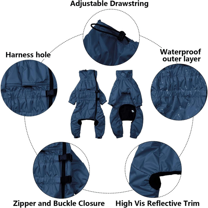 Зимовий костюм для собак з ніжками, водонепроникний, вітронепроникний, з флісовою підкладкою, світловідбиваючий, для маленьких та середніх собак (3XL, Синій)
