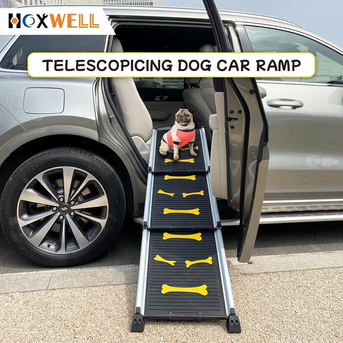 Рампа для собак, складна телескопічна, сіра, 28''x62'' - для великих, середніх та маленьких собак, антиковзка, для авто та SUV