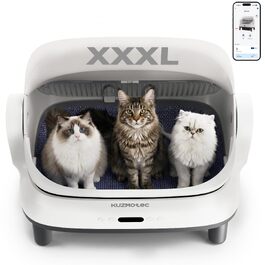 Самоочисний електричний лоток для котів XXXL (120л), інтелектуальний туалет для великих котів та багатокотячих домівок з керуванням через додаток, системою видалення запаху та 8-рівневим захистом, білий