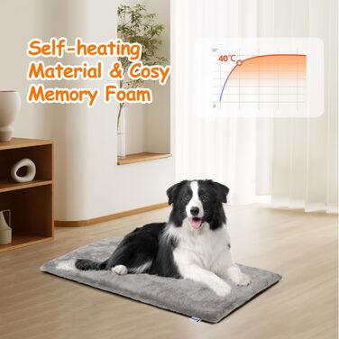 Nobleza Самогріюча килимок для собак та котів, тепла підстилка для домашніх тварин на зиму, м'яке ліжко для собак з Memory Foam, знімний, м'який плюшевий чохол, сірий, 91x58x4 см