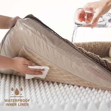 Ортопедичне ліжко для собак великих порід від INVENHO, велике (35'x 25'x 7'), коричневе, з пам'яті ефекту, водонепроникне, знімний, миючий чохол