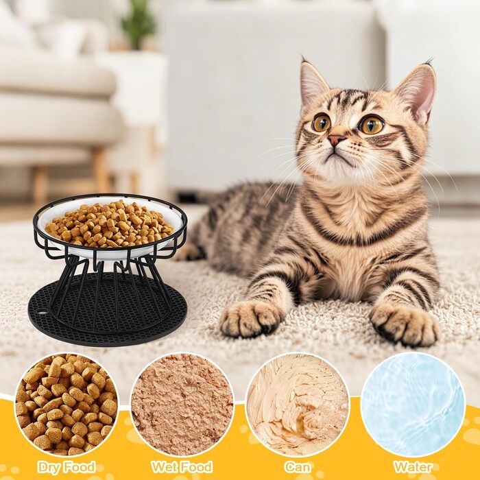 Підвищені миски для котів 2 шт. з підставки, керамічні миски для корму та води, чорні