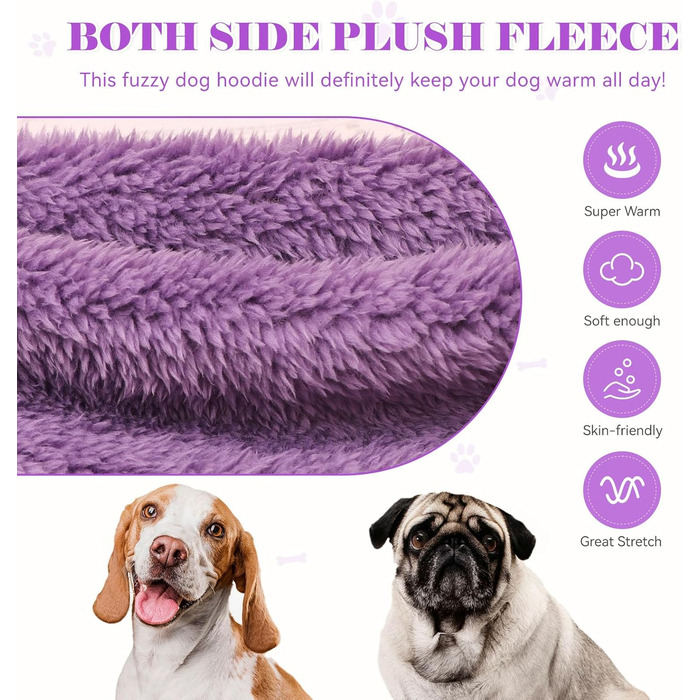 Теплий пледовий худі для собак великих порід, Sherpa-фліс, розмір L, фіолетовий