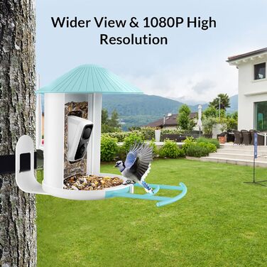 NETVUE Birdfy розумна годівниця для птахів з камерою, Wi-Fi, сонячною панеллю та безкоштовною AI-ідентифікацією птахів, автоматичний відеозапис, синя
