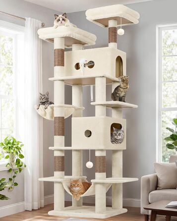 Комплекс для котів Globlazer Kratzbaum Beige XXL (204 см) для великих котів: будиночок, платформа, гамак, іграшки