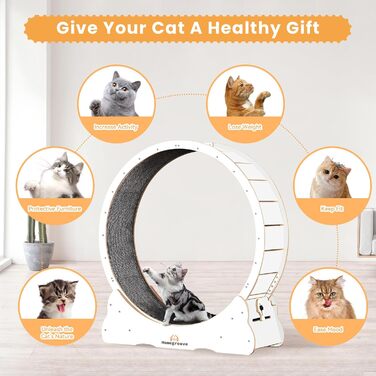 Катання для котів Homegroove, 113 см - біле, XL. Бігове колесо для котів знімним килимком для схуднення та здоров'я