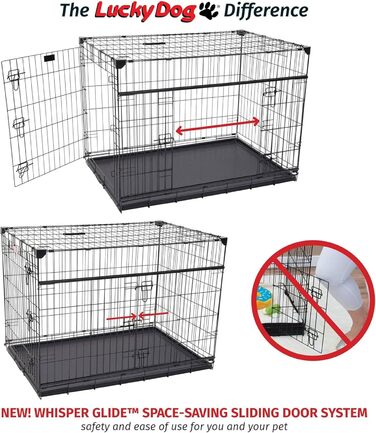 Клітка для собак Lucky Dog Slyder Whisper Glide з розсувними дверима, бічною дверцятю, знімним піддоном, гумовими ніжками та ручкою для перенесення, посилені кути