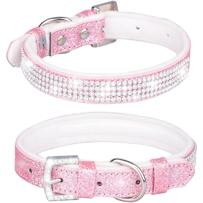 Нашийник для собак та котів з кристалами та стразами Bbmmayy, рожевий, XS