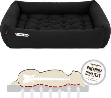 Ортопедичне ліжко для собак Doctor Bark - миється до 95°C, гігієнічне, без запаху, з м'якою підстилкою, для середніх собак (XL, 100x90 см, чорне)