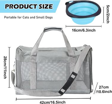 Транспортний бокс для котів та собак BYZESTY, складаний, 42 x 27 x 28 см, сірий (з мискою)