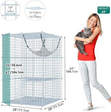 Клітка для котів YITAHOME для дому та вулиці з міцного металевого дроту, DIY-клітка для котів Catio з 2 дверцятами, 1 сходинкою, металевий вольєр для котів, 2-ярусна клітка для котів, кроликів, біла, 71x71x71 см