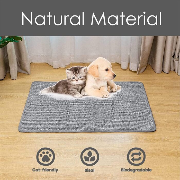 Килимок для котів Lukery з сизалю, 50x80 см, сірий - захист від подряпин