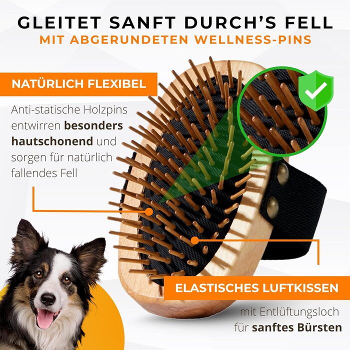 Щітка для собак з довгою шерстю - 100% натуральна щетина, Made in Germany. М'яка щітка для видалення підшерстка, розплутування та вирівнювання без вискубування. Змащений дерев'яний грифель FSC® + додатковий засіб для чищення щітки