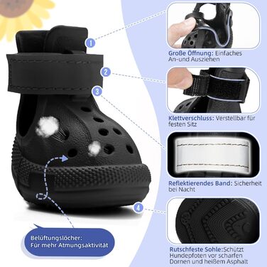 Черевики для собак SlowTon: дихаючі, неслизькі літні сандалі для собак з світловідбиваючими смугами, чорні, розмір 5