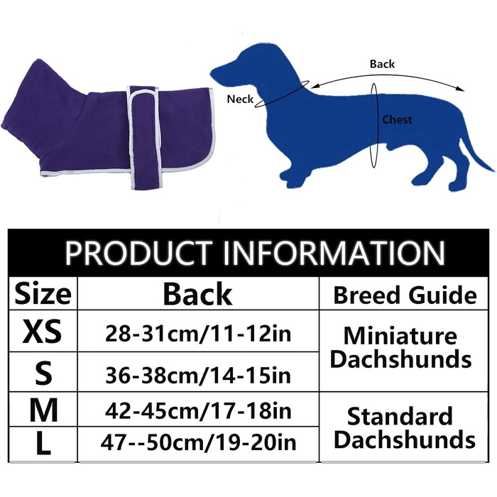 Теплий зимовий одяг для собак - курка для такси, мініатюрного такси, тепла регульована куртка для собак, жилет для собак з отвором для шлейки - XS (довжина спини: 31-33 см), M (довжина спини: 42-45 см), фіолетовий