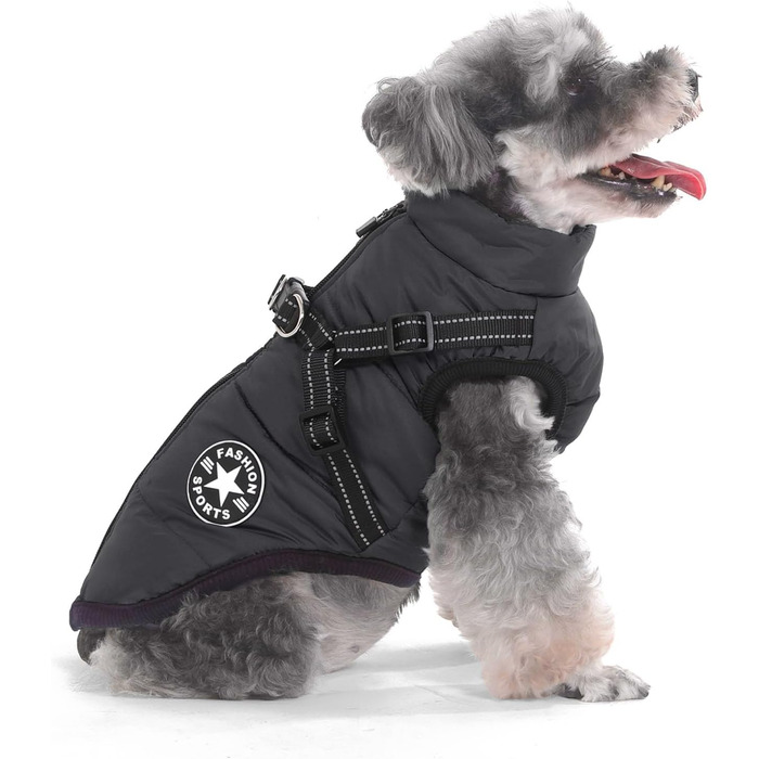 Теплий зимовий одяг для собак - водонепроникний, придатний для прання в пральній машині, зі світловідбиваючими смугами, D-кільце для маленьких собак, 25 шт., чорний