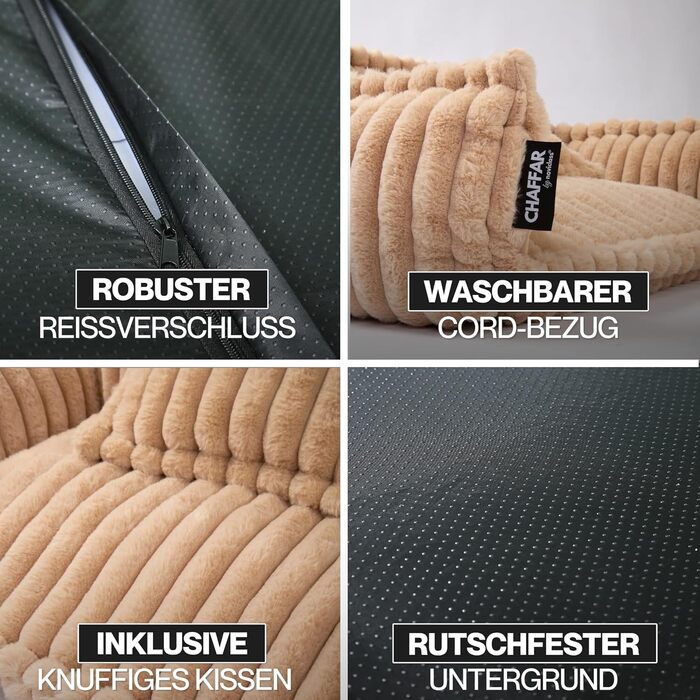 Софа для домашніх тварин Chaffar: ліжко для собак та котів з ортопедичним матрацом, сучасний стиль, матеріал - Cord, розмір XL (120 см)