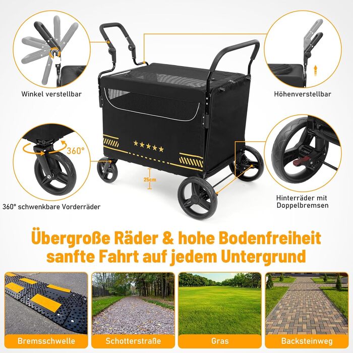 Транспортна візок для собак, важкий, з розкладною рампою, до 80 кг, чорний