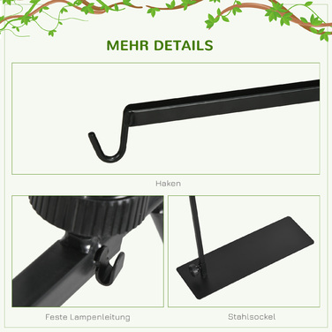 PawHut Reptile Lamp Stand Регульований тримач для теплових ламп з 4 дротяними прорізами сталевий чорний для тераріумів